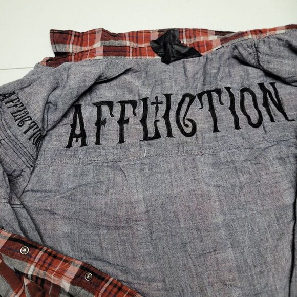 Affliction Flannel Shirt Grunge Garage Distressed Bleached Mens 2XL Snap Up - Picture 4 of 10